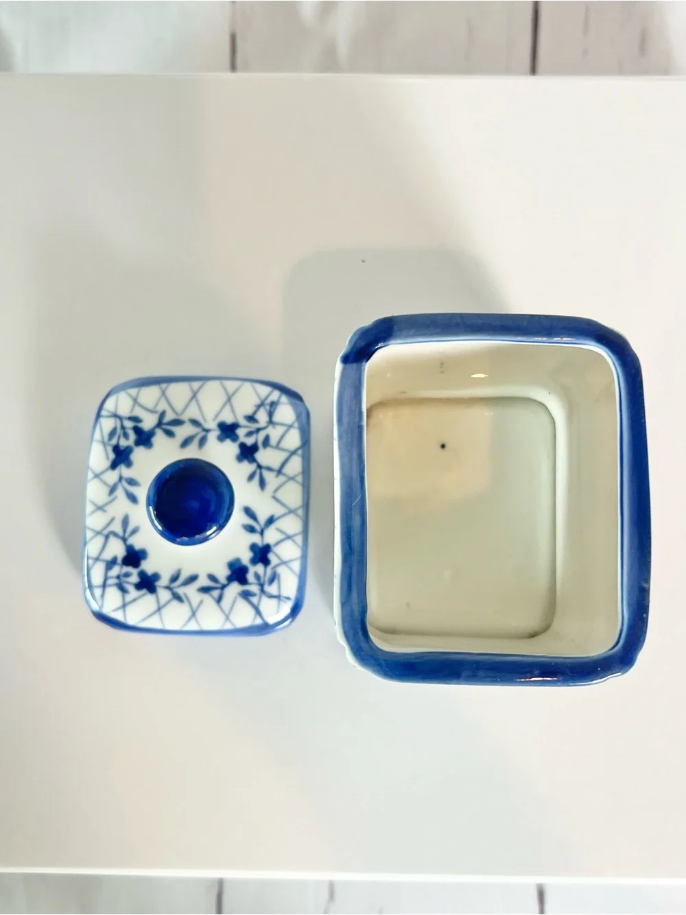 Vintage Blue & White Ceramic Tea Bag, sugar packet Dispenser Cottagecore Decor